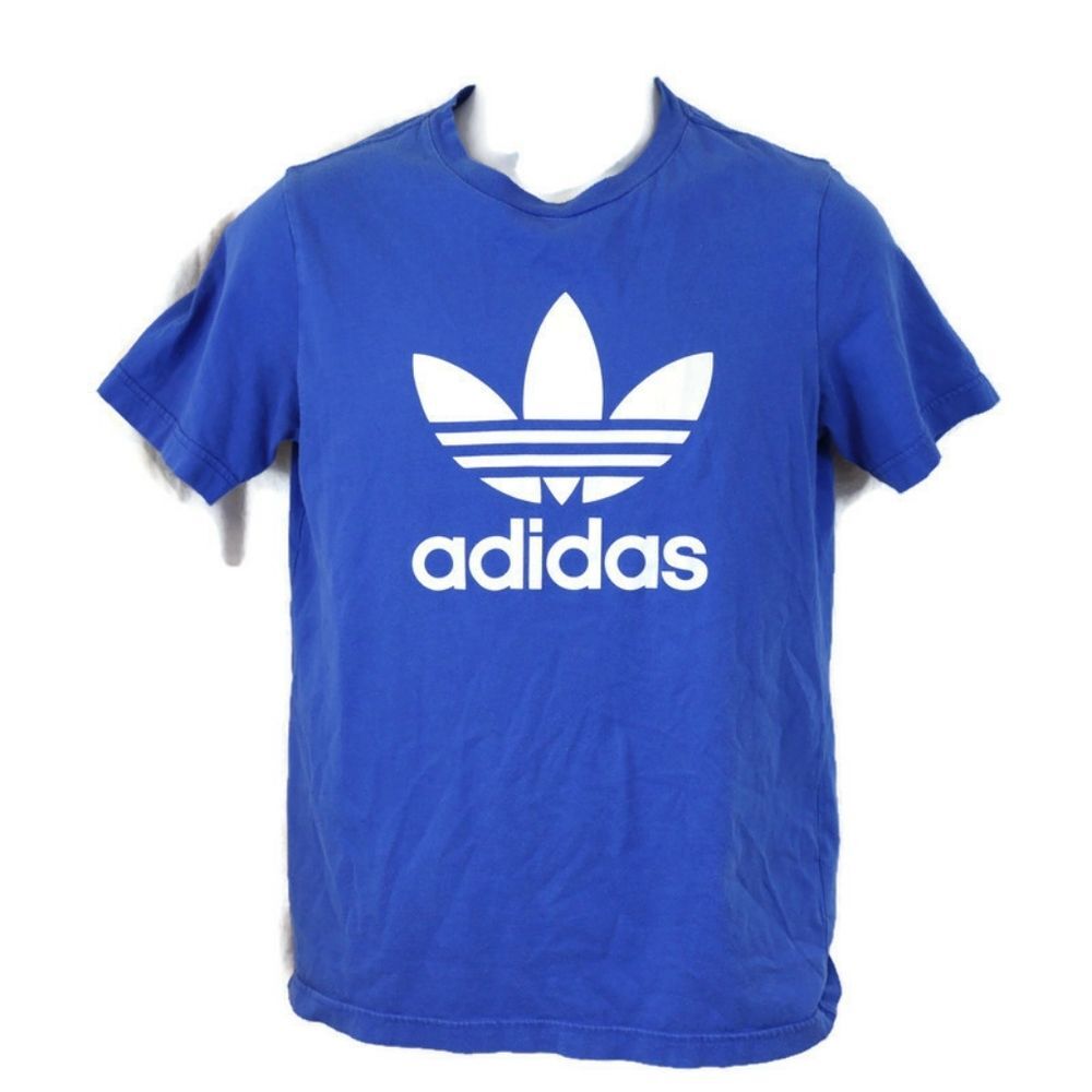 Adidas Trefoil Spellout Logo Blue Tshirt LG